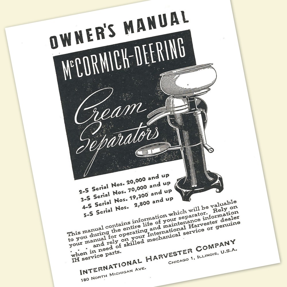 Mccormick 2-S 3-S 4-S 5-S Cream Separator Owners Operators Full Manual Milk Elec