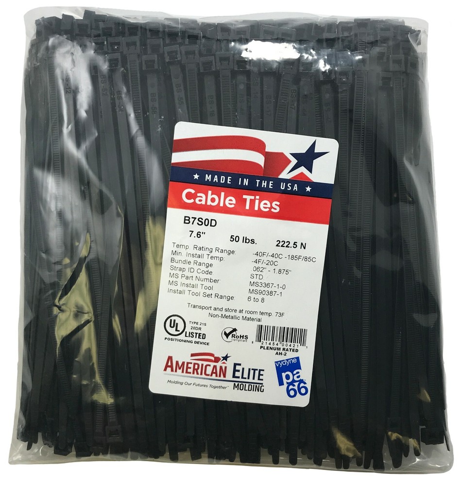 (100) Black 7″ Inch Nylon Cable Wire Wrap Zip Ties 50 LBS UV Resistant – USA
