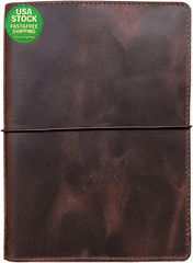 Travelers Notebook Cover A5 Dark Brown Genuine Leather with Pockets Card Slots