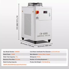 Industrial Water Chiller CW-6000 15L 65L/min Laser Chiller with Compressor 110V