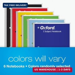 Oxford Spiral Notebooks, 6 Pack, 1 Subject, Wide Ruled Notebooks for School, 8 x