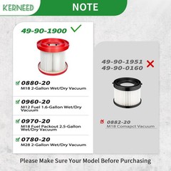4 Pack 49-90-1900 HEPA Filter Compatible with Milwaukee Cordless M18 Vacuum…