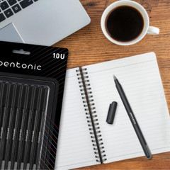 Pack of 10 Pentonic 0.7mm Ball Point Pens Black Ink Black Body Smooth Pen