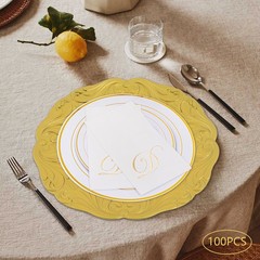100 Pack Gold Plastic Charger Plates, 12.8 Inch, Spray Painted, for Wedding Part