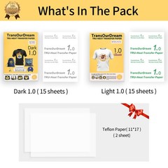 TruHeat Transfer Paper Dark Light Fabric Inkjet 8.5×11″ 15+15 Mix Pack