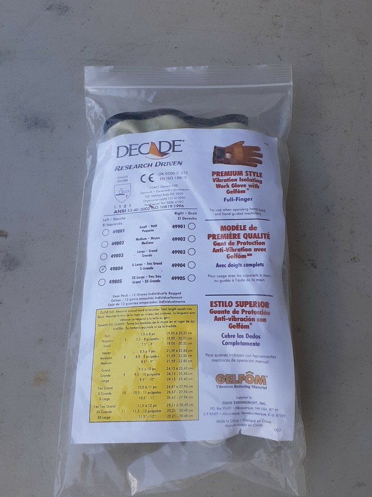New DECADE Work Glove 49804 Left Hand XL Premium Style Full-Finger