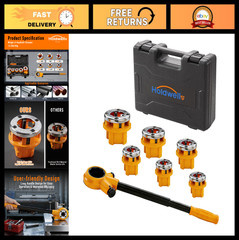 Heavy-Duty Ratchet Pipe Threader Kit with 6 NPT Dies for Metal & PVC Pipes, Port