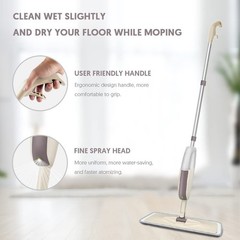 HOMTOYOU Spray Mops for Floor Cleaning: Wet Mop with 4 piece set, Beige