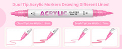 Pink Acrylic Paint Pens, Water Based 12 Colors Dual Tip Acrylic Paint Markers