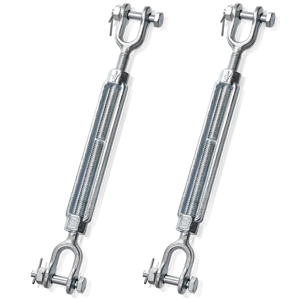 2 Pack 1/2 Inch M12 Turnbuckle Hook, Hot Dipped Galvanized Steel Jaw and Jaw Tur