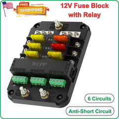 12V Fuse Block with Relay Kit, Automotive 6 Circuits Fuse Box With ACC Interface