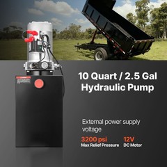 Uimoso 10 Quart Single Acting Hydraulic Pump for Dump Trailer DC 12V Power Unit