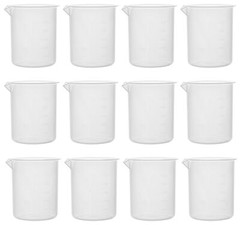 Eisco Labs 500ml Polypropylene Plastic Beakers, Raised Graduations – 12 Pack