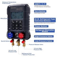 Digital Manifold Gauge HVAC Refrigerants AC Set with Clamps