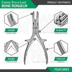 Curved Stille-Luer Bone Rongeur 8.75″ Double Action Orthopedic Inst German Grade