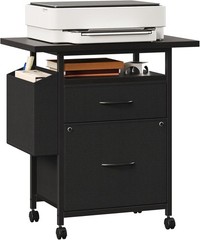 Rolling Mobile File Cabinet w/2 Drawers&Open Storage Shelf Office Printer Stand
