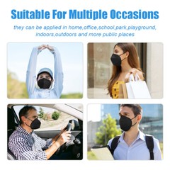 [50 Pieces] Disposable 5-Layers KN95 Face Mask Mouth Protective Respirator Black