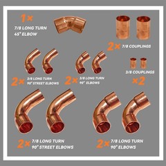 HVAC Copper Fittings Kit – 3/8″ & 7/8″ Couplings, Elbows for AC Refrigeration Li