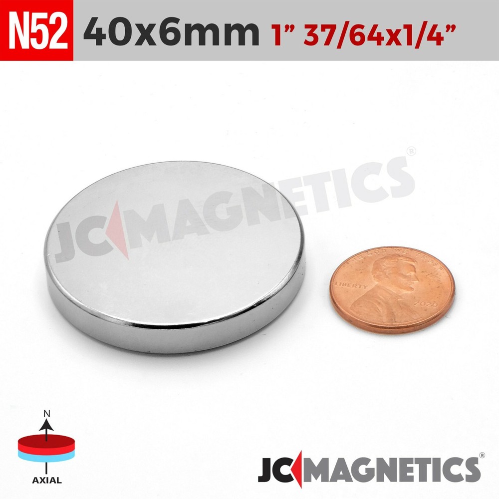 40mm x 6mm N52 Super Strong Round Large Disc Rare Earth Neodymium Magnet 40x6mm