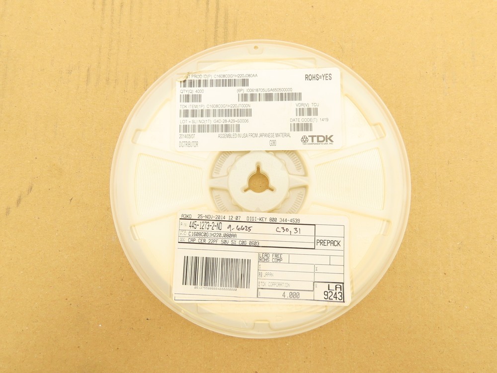 TDK C1608C0G1H220J080AA Ceramic Capacitors 22 pF ± 5% 50V 4000 Pieces