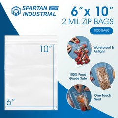 Spartan Industrial – 6” X 10” (1000 Count) 2 Mil Clear Reclosable Zip Plastic Po