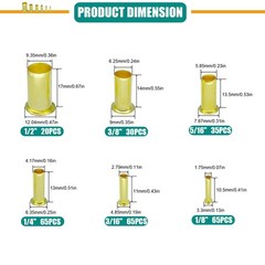 280PCS Brass Compression Insert，for Tube OD 1/8″ 3/16″ 1/4″ 5/16” 3/8″ 1/2″,…
