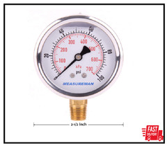 0-100 PSI/kPa Water Pressure Gauge, Glycerin Filled,psi Gauge