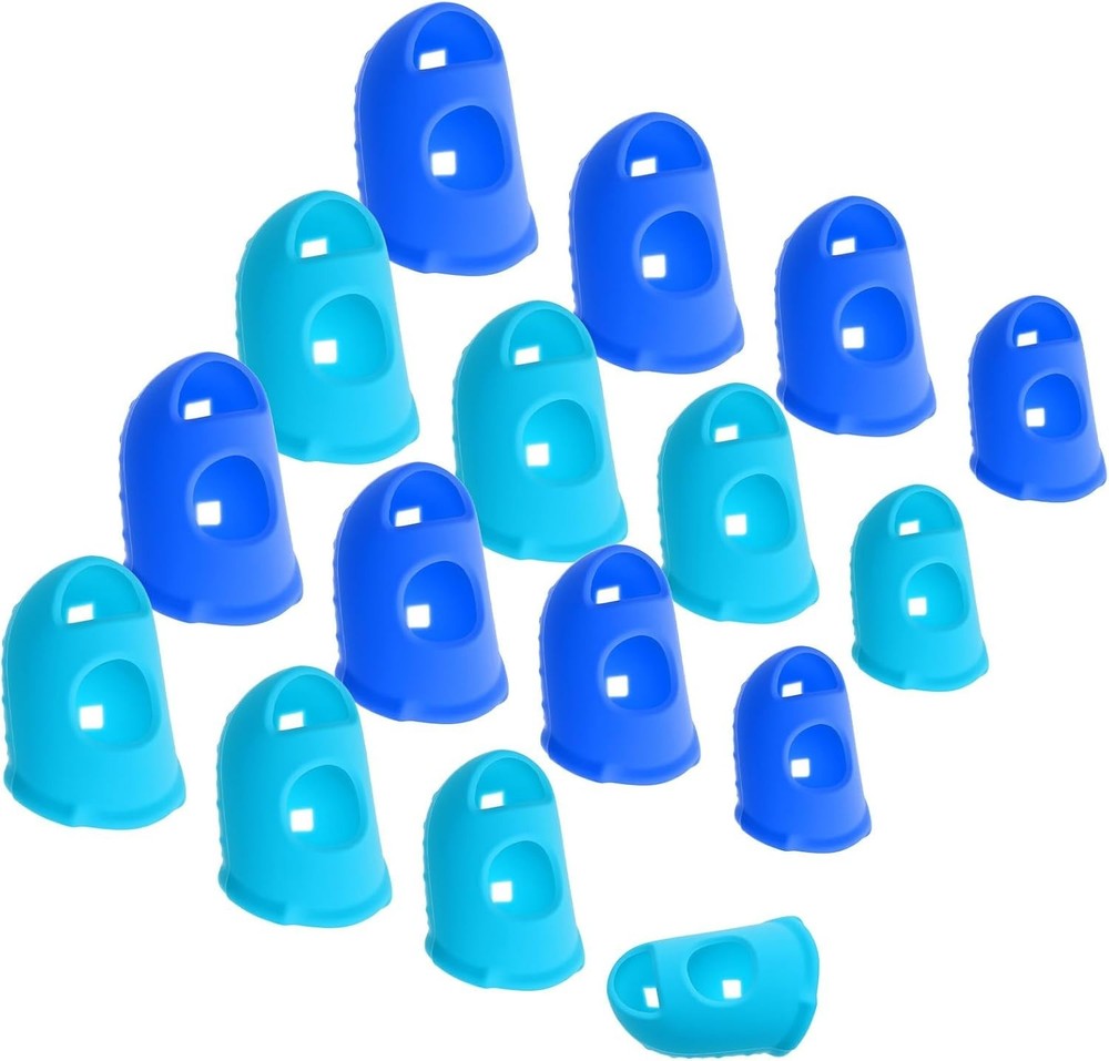 16 Pcs Finger Tips, 4 Sizes Silicone Thimble Fingertip Grips Thumb Protectors…