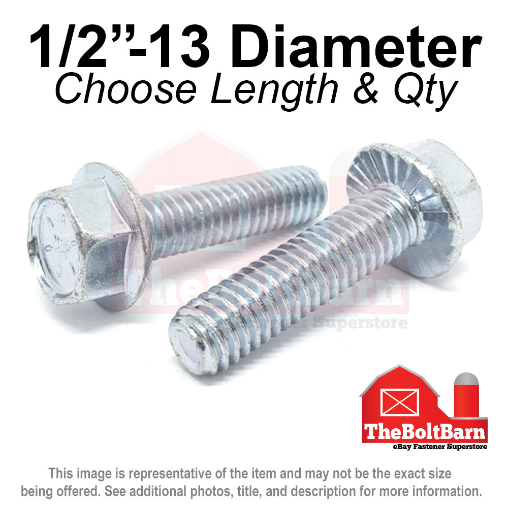1/2″-13 Grade 8 Serrated Hex Flange Screws Frame Bolts Zinc (Pick Length & Qty)