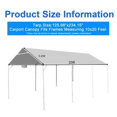 10 x 20 Ft Heavy Duty Carport Replacement Canopy Cover Waterproof & UV Protec…