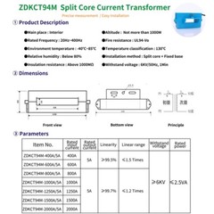 ZDKCT94M 400A AC Ct Meter 1000A Ferrite Precision Split Core Current Transformer