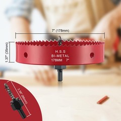 Hole Saw 7 Inch, 32 mm Cutting Depth HSS Bi-Metal for 7 Red