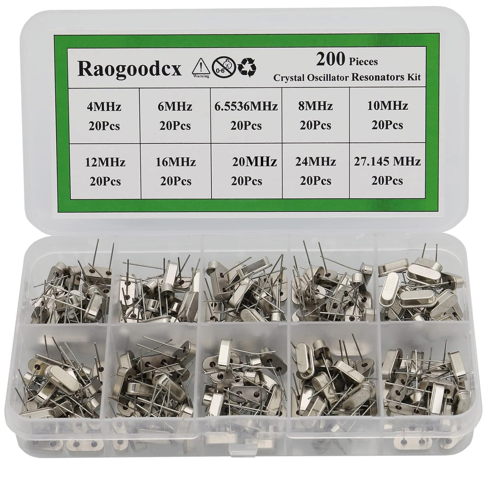 200PCS 10-Value Crystal Oscillator Assortment Kit 4MHz to 27.145MHz