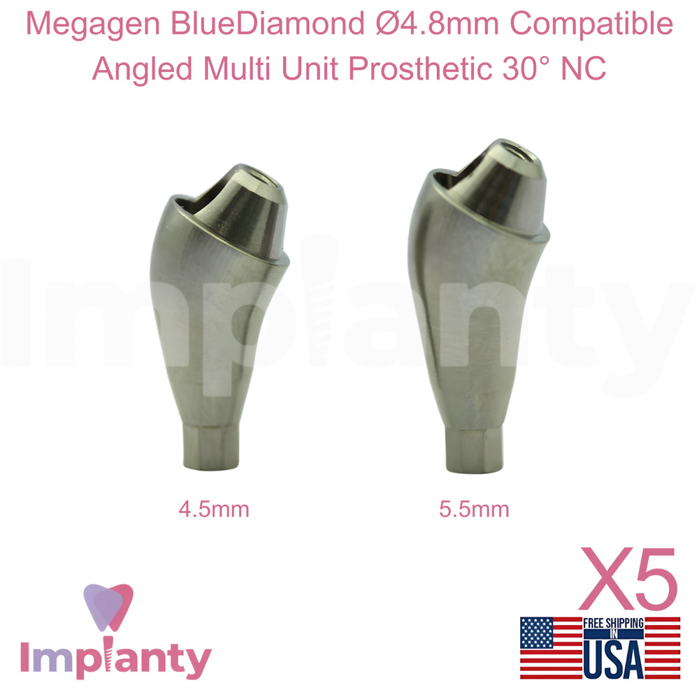 5x Megagen BlueDiamond Compatible Ø4.8mm Angled Multi Unit Prosthetic 30° NC