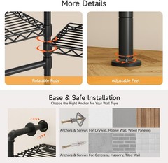 ONBRILL H3 Black Industrial Closet System 5.4ft to 8.1ft Adjustable Rack
