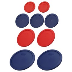 Pyrex Storage Lid Set: (2) 7202-PC 1 Cup Poppy Red, (3) 7200-PC 2 Cup Blue, (2)