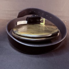 Boston Leather Belt Size 30″ High Gloss Black Garrison Gold Buckle Made in USA