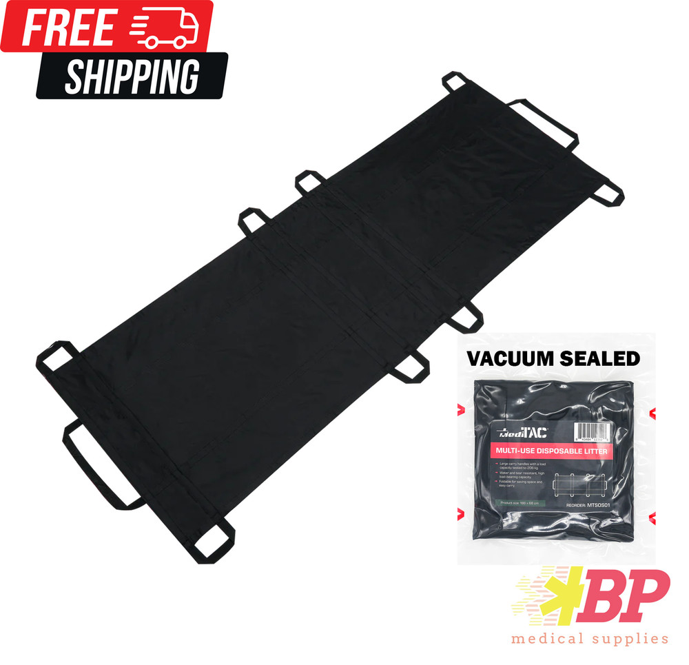 Meditac Emergency Carry Litter Foldable Water Resistant Stretcher – Black