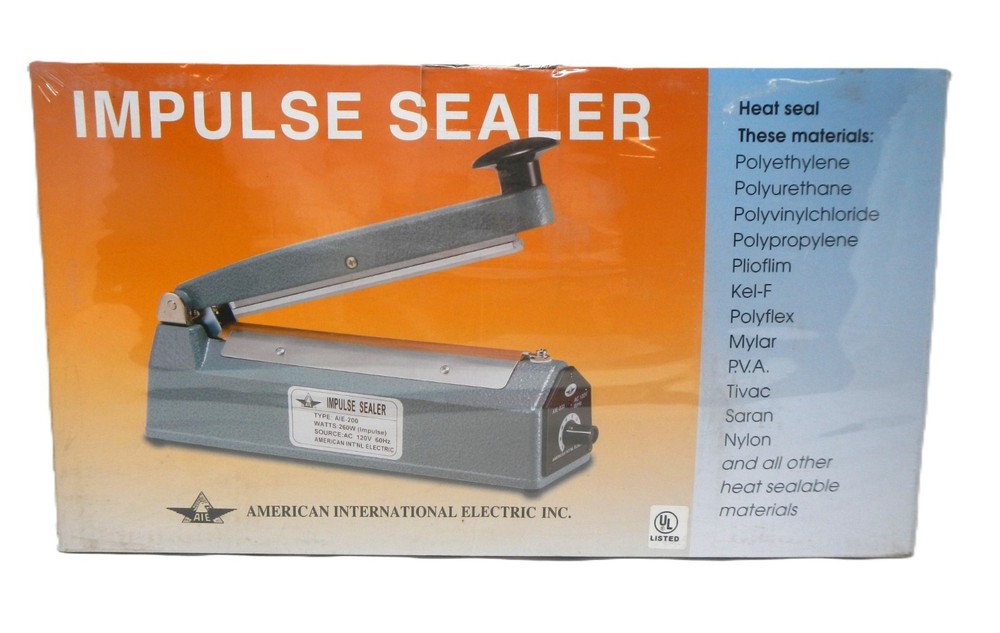 AIE-200 8 inch Impulse Hand Held Bag Sealer AC-120V 60Hz 2mm Seal Width