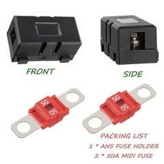 Midi Fuse Holder and 2 High Current Fuses for Cars, Trucks, Vehicles (50 Amp)