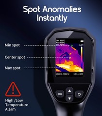 Thermal Camera, 240×240, -4°F–1022°F, 25Hz IR Imaging with Temp Alarm, 50° FOV