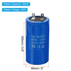 400uF/MFD 250VAC 15% Tolerance 50/60Hz CD60 Run Capacitor