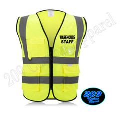 WAREHOUSE STAFF Reflective Safety Vest High Visibility Zipper Front w/Pockets