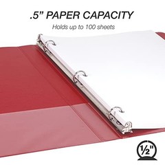 Samsill 0.5 Inch 3 Ring Binder, Economy Round Ring, Clear View 4-Pack, Red