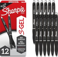 Sharpie S-Gel Medium Point (0.7mm) Black Ink Gel Pen – 12 Count – Black