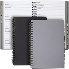 Password Book with Tabs 5×7 in 2-Pack Gray Black 80 Pages Spiral-Bound