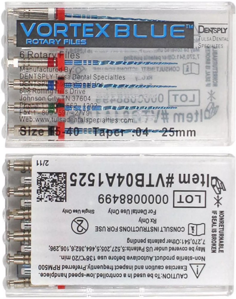Dentsply Tulsa Dental Vortex Blue Taper rotary files 21mm or 25mm .04 5pks