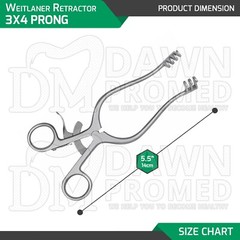 Weitlaner Retractor 5.5″ 3×4 Prong Blunt Surgical Veterinary Instrument German G
