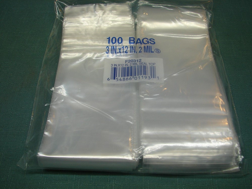 1,000 3 x 12 2 Mil Zip lock Top Seal Clear Poly Bags Incense, Jewelry, Food, FDA