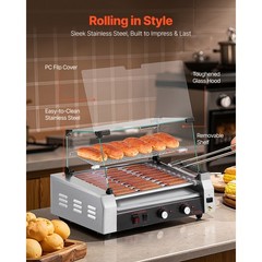 Electric 30 Hot Dog 11 Roller Commercial Grill Cooker Machine Cover 1600W